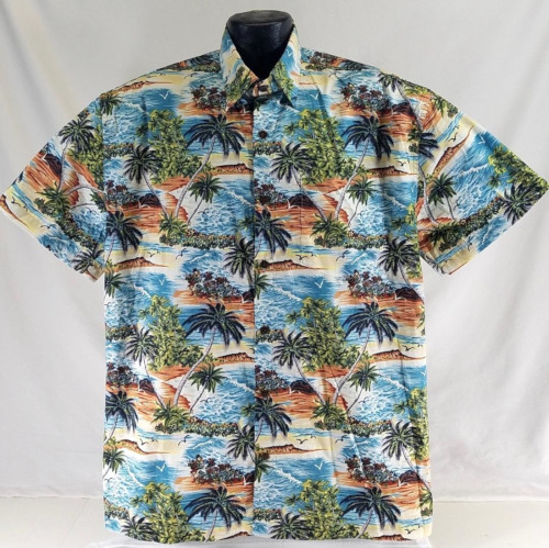 Scenic Blue Hawaiian Shirt with palm trees and ocean
